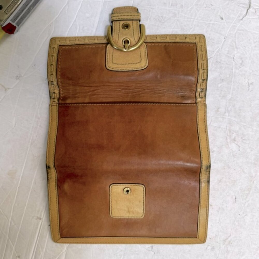 Coach Vintage Soho Leather Wallet Topstitch Neutral Buckle Logo Clutch Organizer - Picture 4 of 16